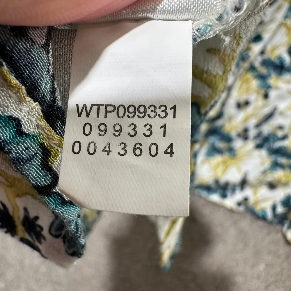 J Jill Button Up Blouse Top Womens Medium Floral Bird Print Rayon Cottage Nature